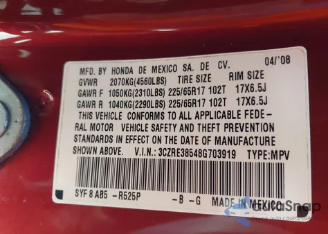 2008 Honda Cr-V Ex из США, поврежденный, VIN 3CZRE38548G703919